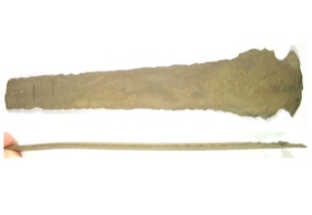Cast cu-alloy rapier blade dating from the Middle Bronze Age, ca. 1500-1250BC.