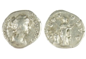 Early Roman silver denarius of Faustina I (Faustine the Elder) dating from c. AD141+ RIC : 3 (Antoninus) 194a of AD141+ Denomination.